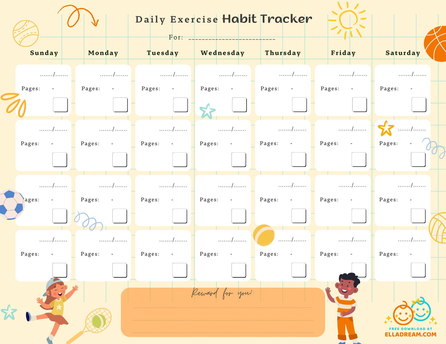 Daily Exercise Habit Tracker Free Download