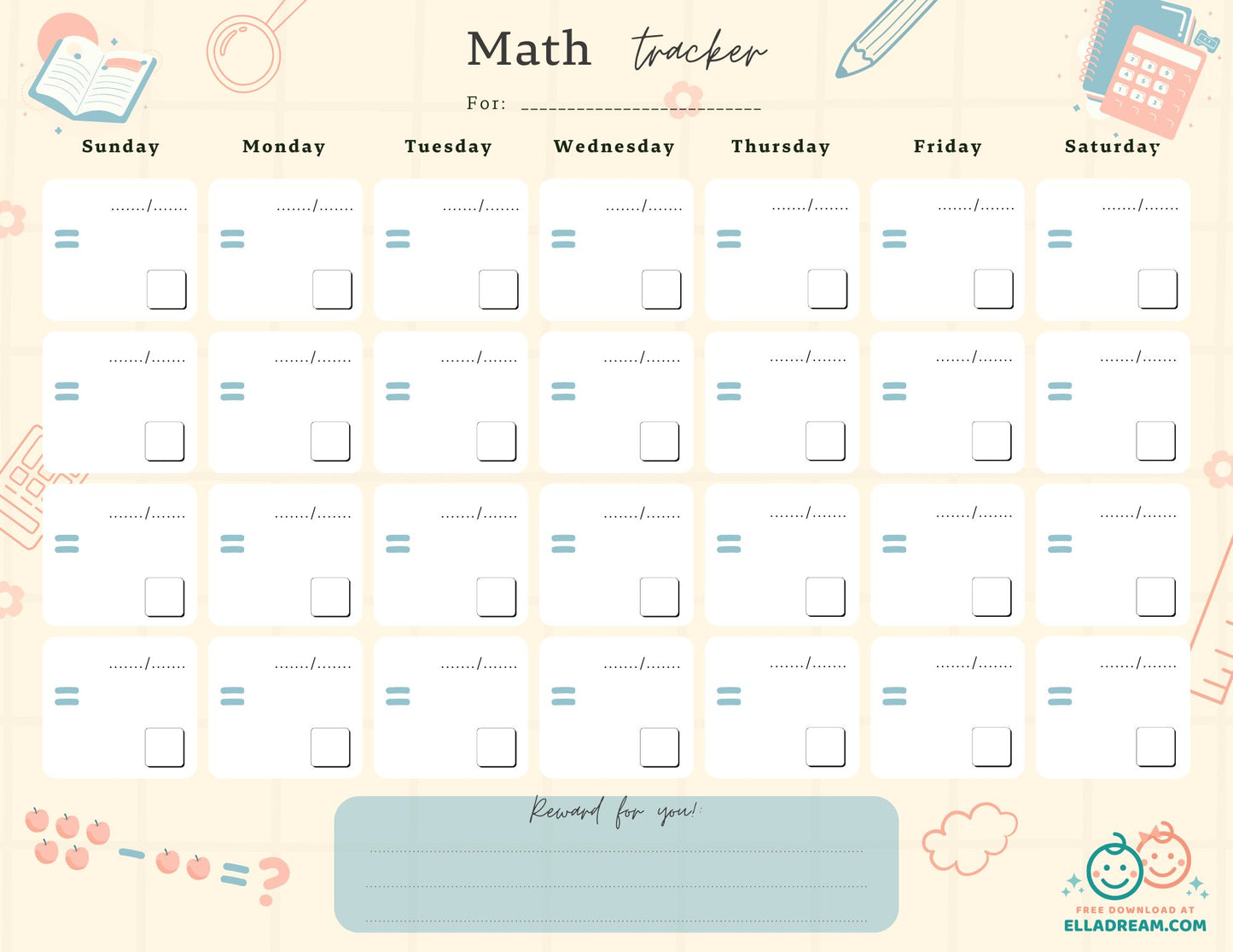 Daily Math Habit Tracker Free Download