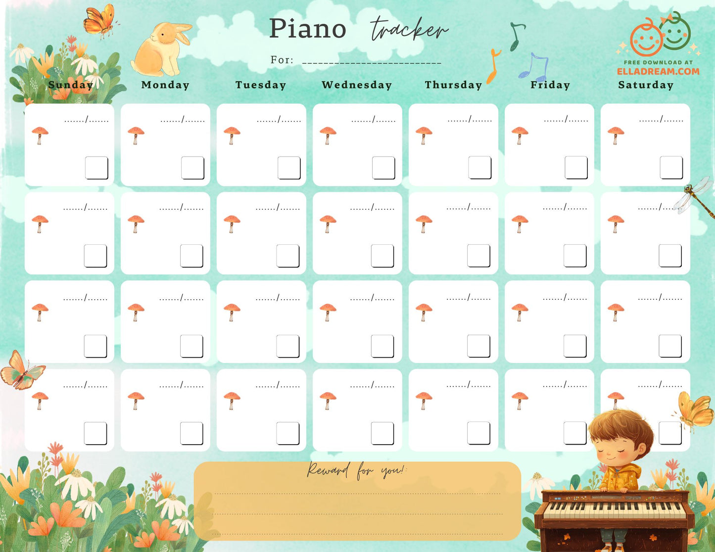 Piano Practice Habit Tracker Free Download