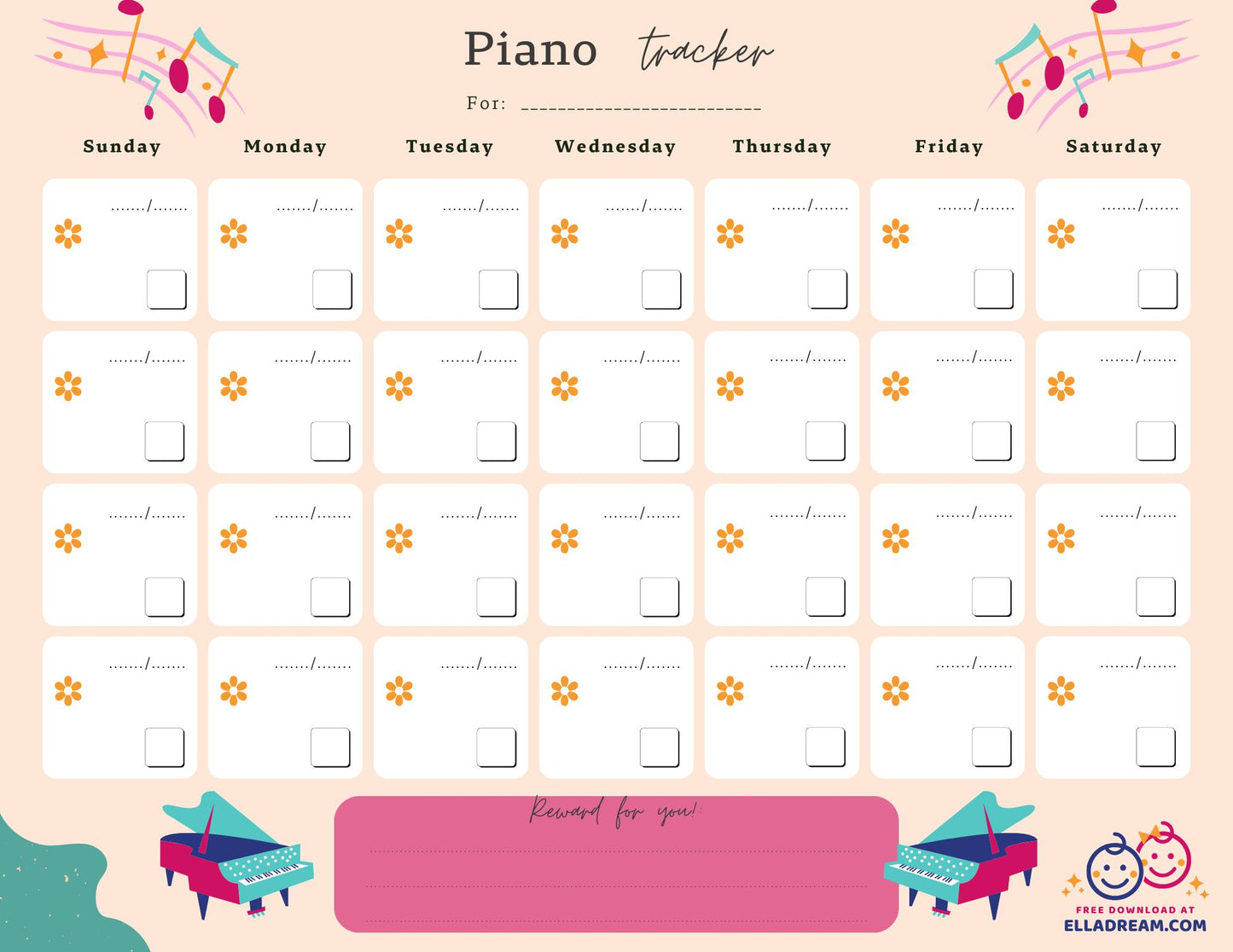 Piano Practice Habit Tracker Free Download