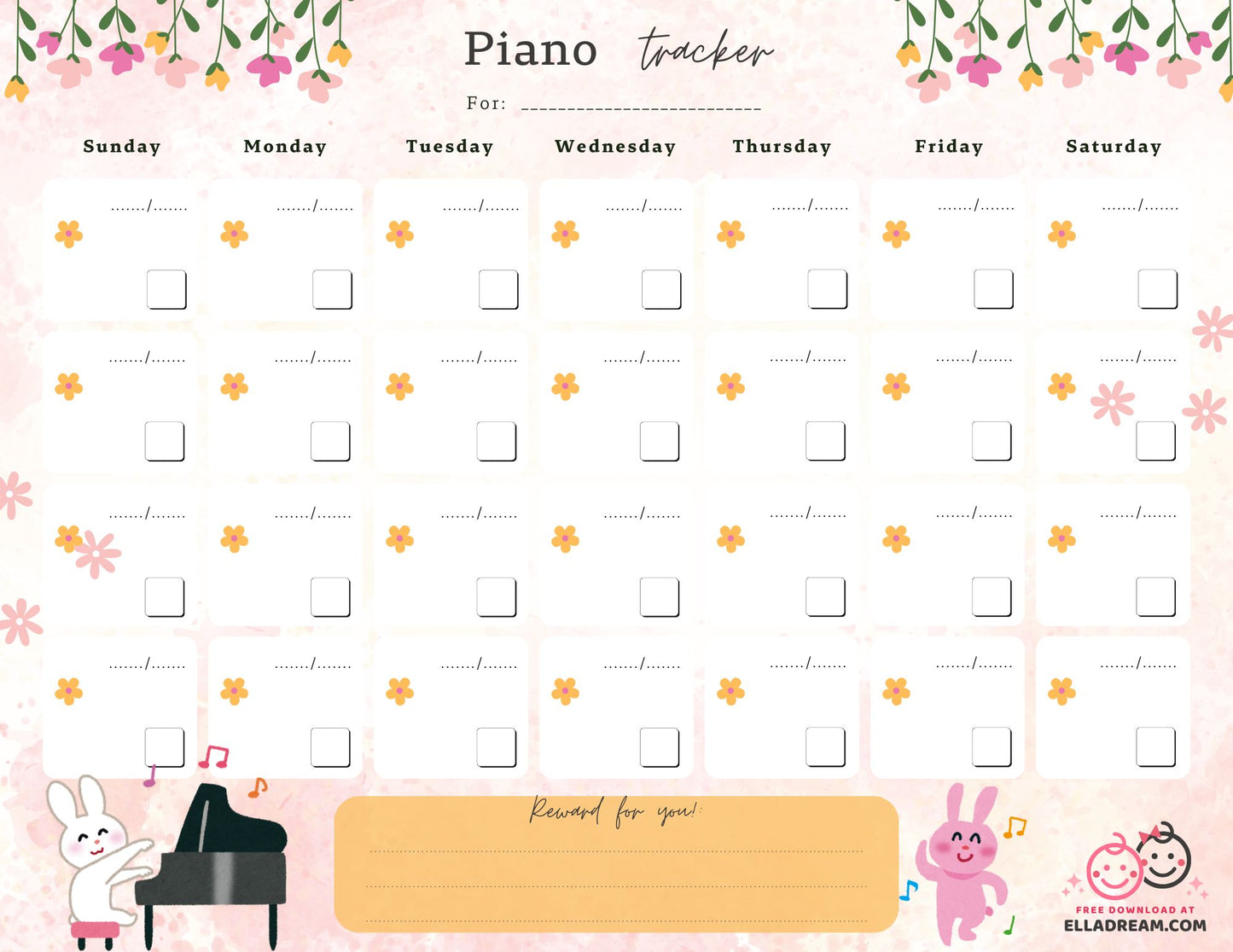 Piano Practice Habit Tracker Free Download
