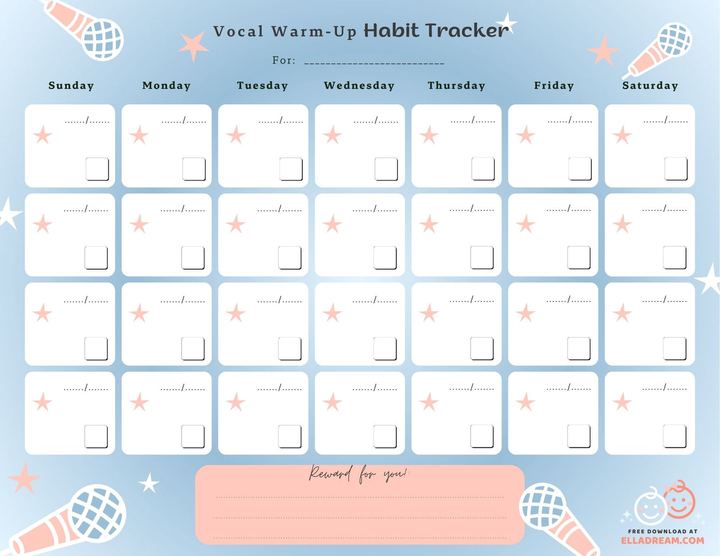 Daily Vocal Warm-up Habit Tracker Free Download