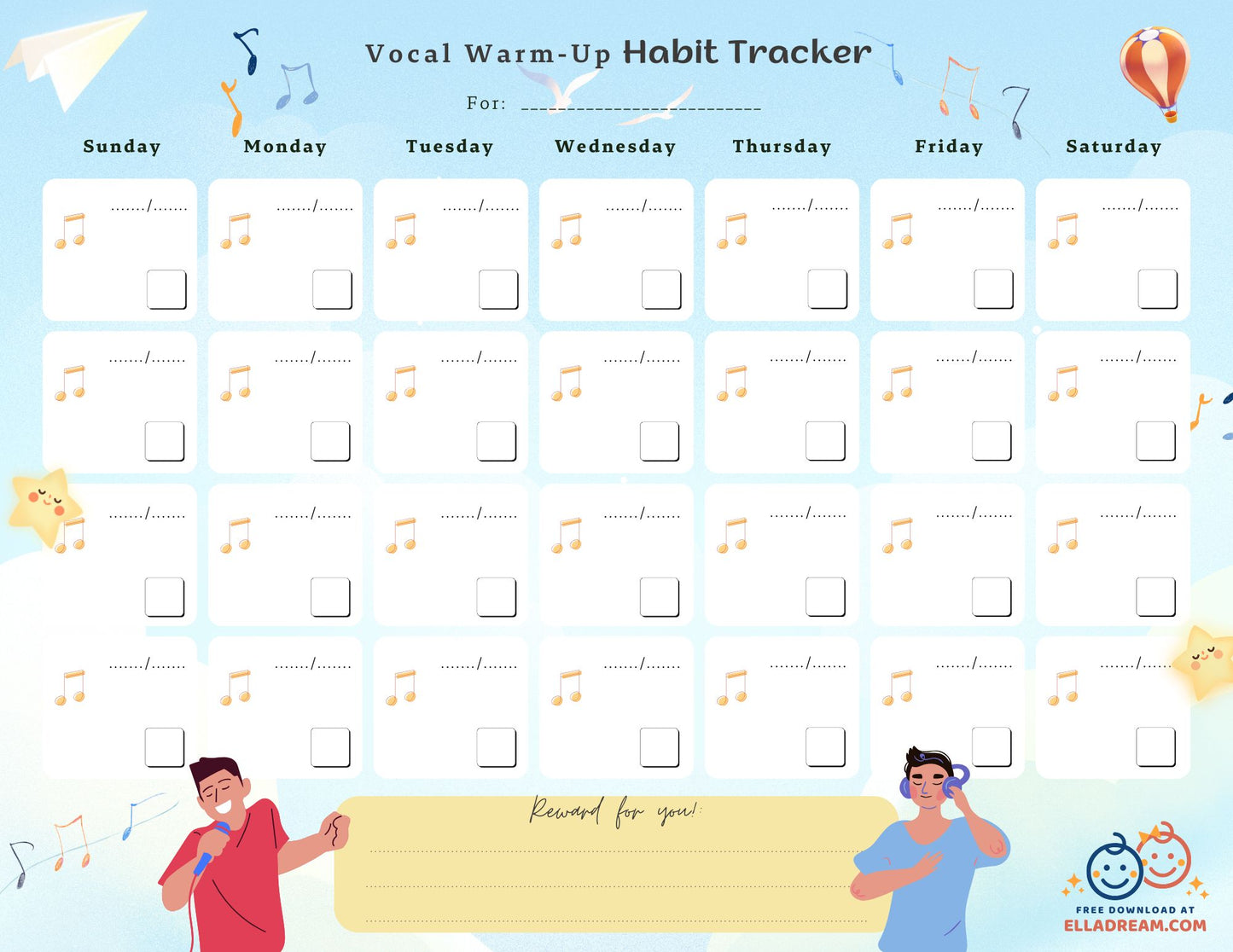Daily Vocal Warm-up Habit Tracker Free Download