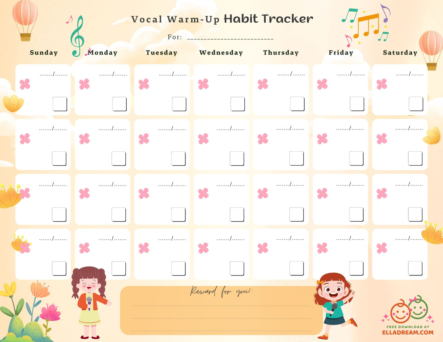 Daily Vocal Warm-up Habit Tracker Free Download