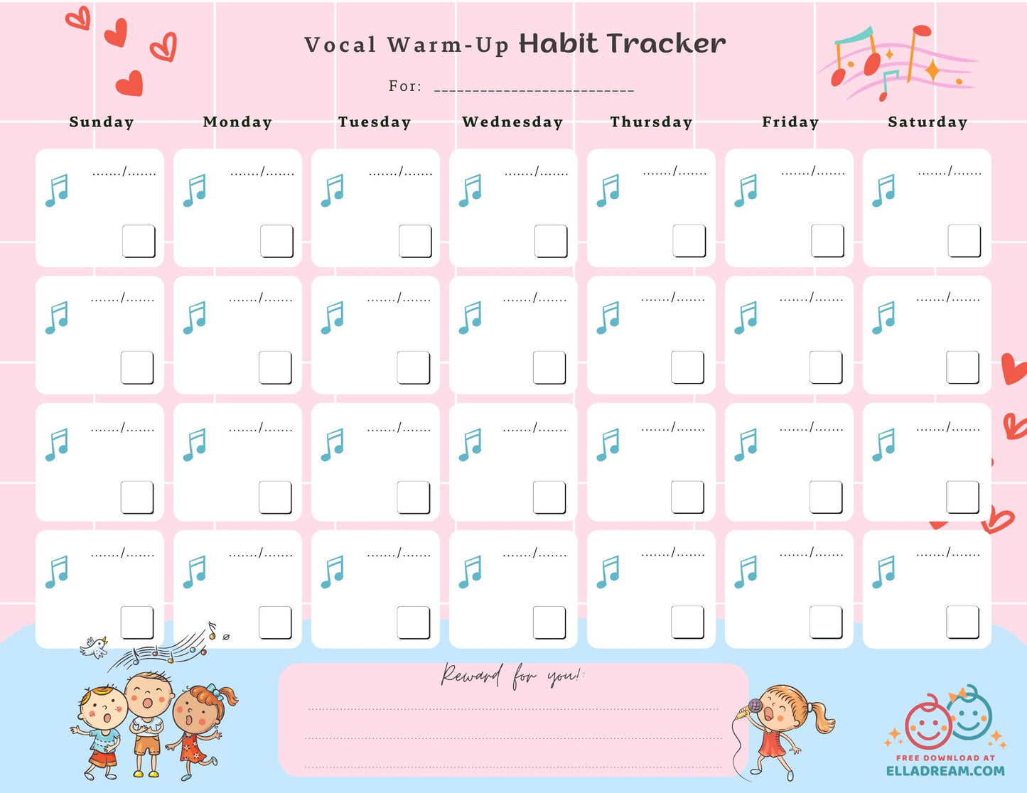Daily Vocal Warm-up Habit Tracker Free Download