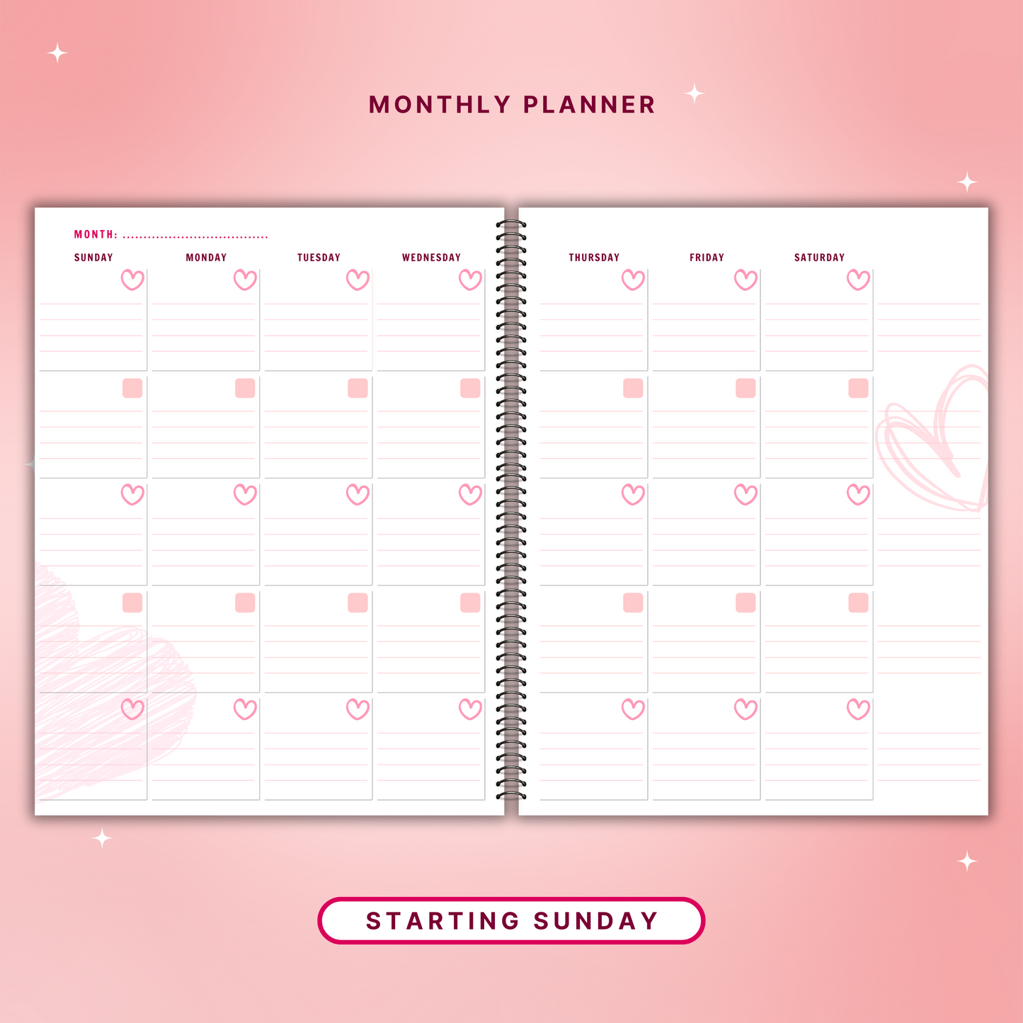 PINK HEART 7 DAY PLANNER & APPOINTMENT BOOK