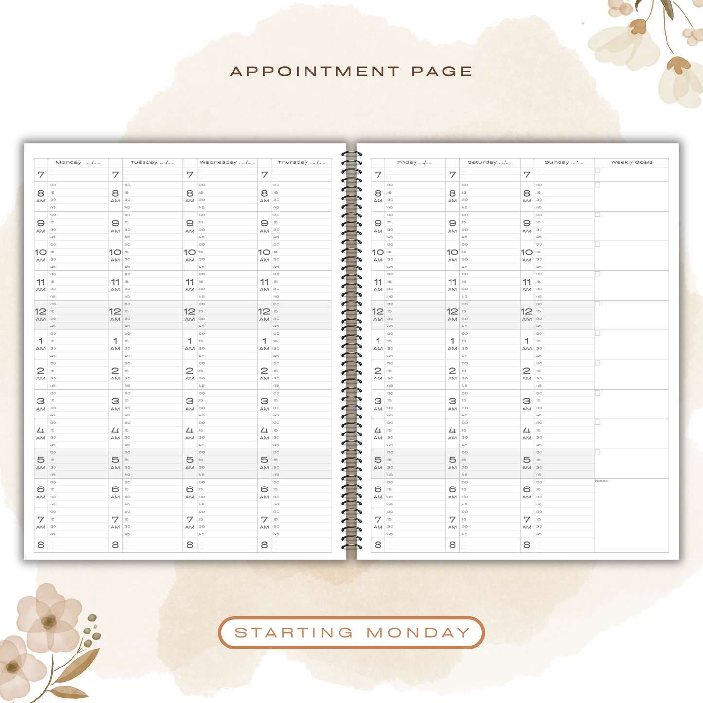 FEATHER 7 DAY PLANNER AND APPOINTMENT BOOK_BLACK AND WHITE