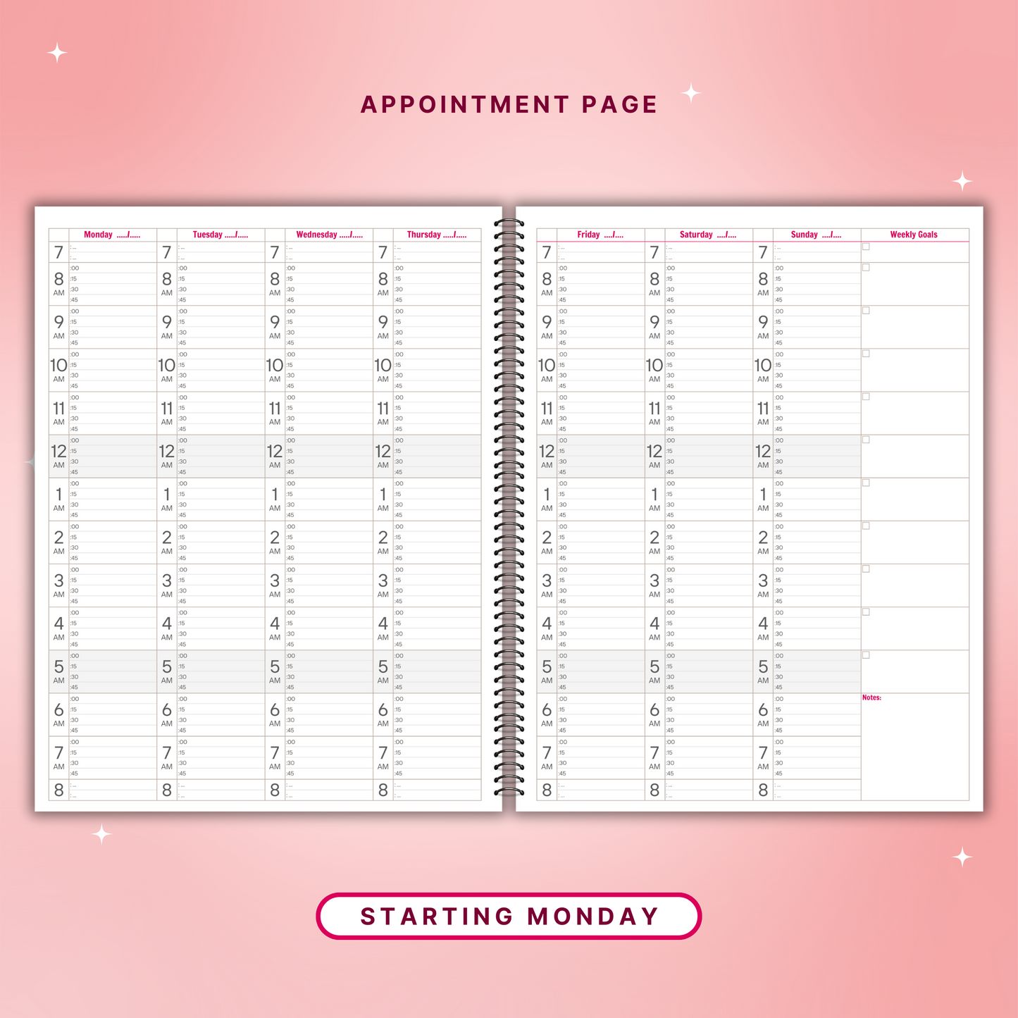 PINK HEART 7 DAY PLANNER & APPOINTMENT BOOK