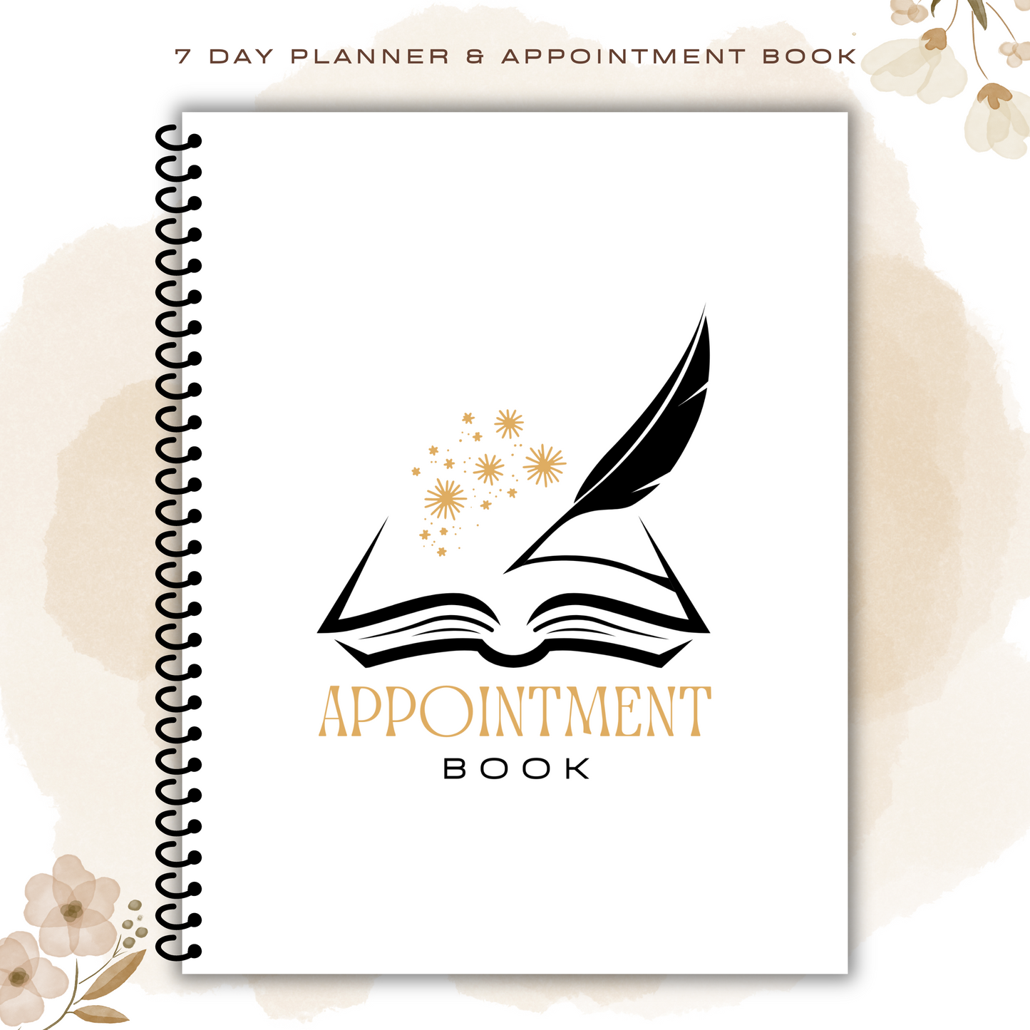 FEATHER 7 DAY PLANNER AND APPOINTMENT BOOK_BLACK AND WHITE