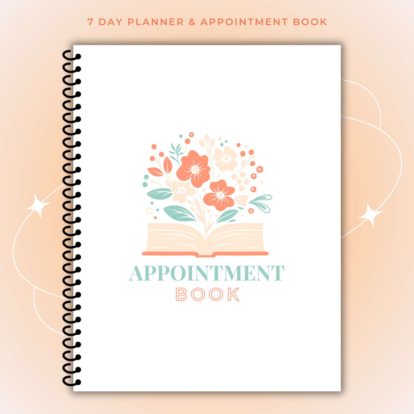 FLOWERS 7 DAY PLANNER AND APPOINTMENT BOOK_BLACK AND WHITE