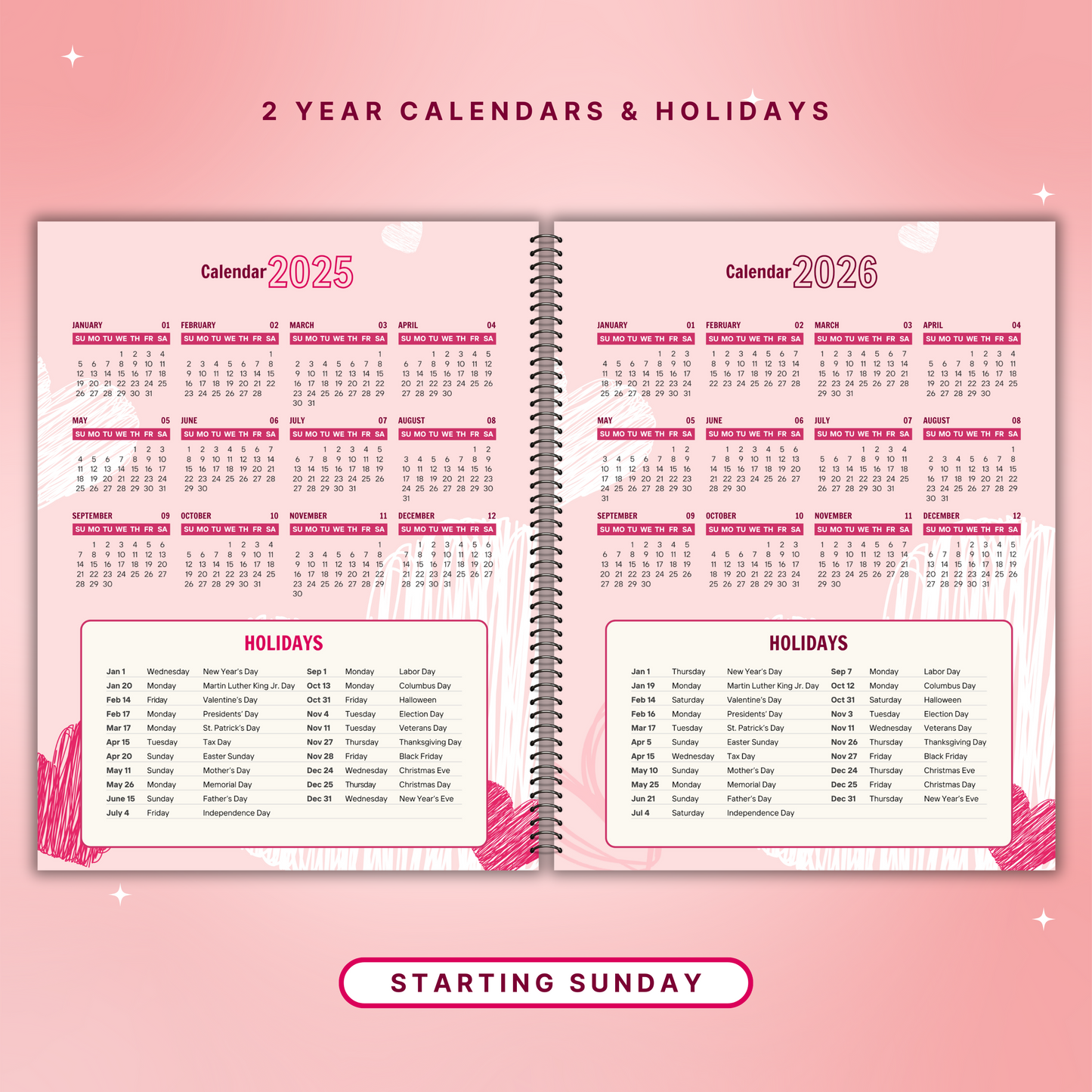 PINK HEART 7 DAY PLANNER & APPOINTMENT BOOK