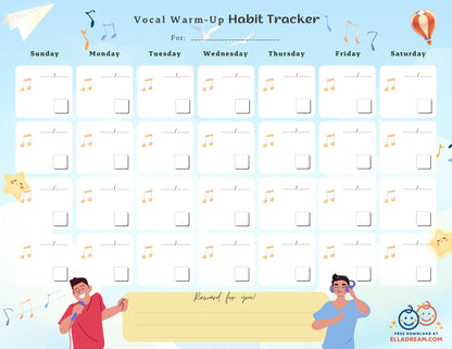 Daily Vocal Warm-up Habit Tracker Free Download