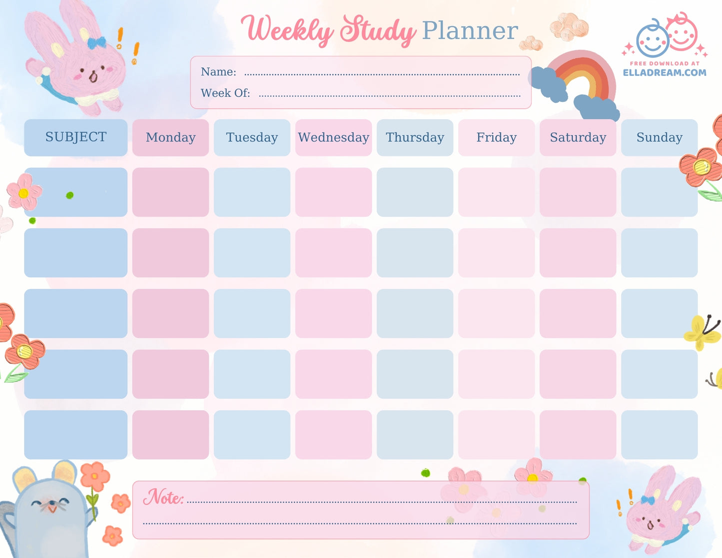 Weekly Study Planner — Simple & Organized Learning Sheet