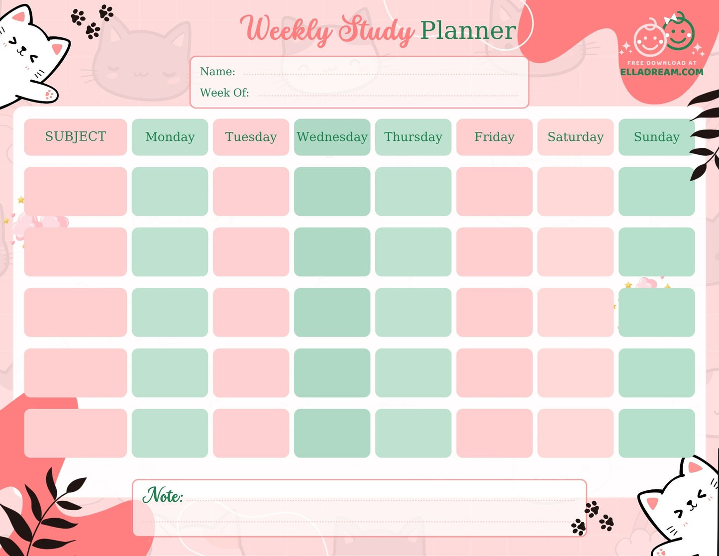 Weekly Study Planner — Simple & Organized Learning Sheet