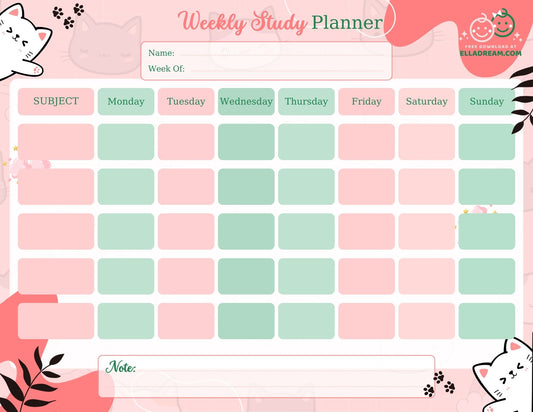 Weekly Study Planner — Simple & Organized Learning Sheet