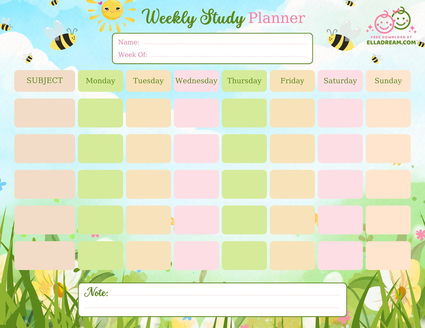 Weekly Study Planner — Simple & Organized Learning Sheet
