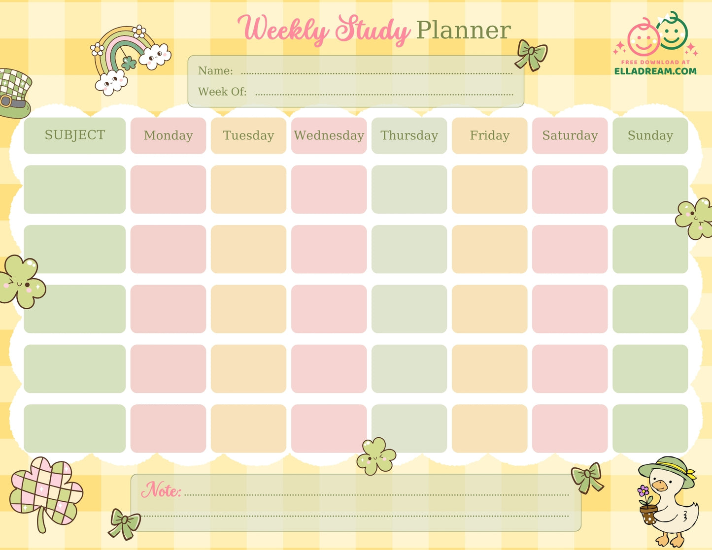 Weekly Study Planner — Simple & Organized Learning Sheet